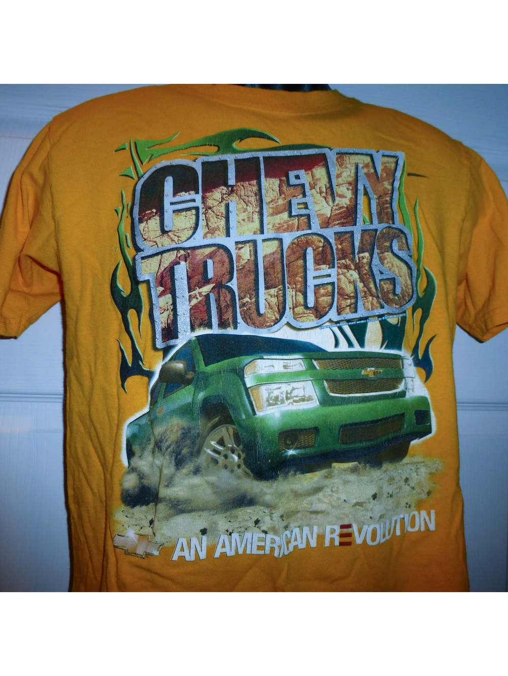 Chevy Trucks An American Revolution Chevrolet Yellow Cotton T Shirt Adult Small